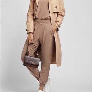 Express Super High Waisted Silky Sueded Jersey Joggers‎ Blush Taupe XL NWT